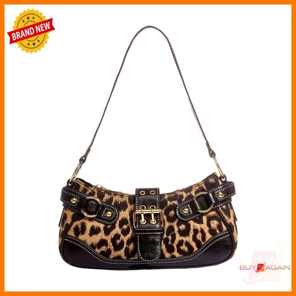 Leopard Print Shoulder Bag PU Leather Y2K Goth Punk Retro Handbag